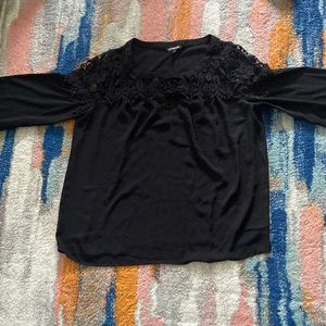 EXPRESS Black Lace Draw String Long Sleeve Elastic Wrist Blouse